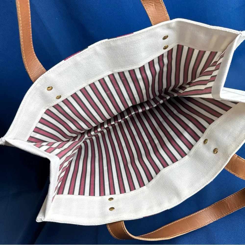 Harrods White Tote with Pink and Black Stripes - Picture 3 of 5